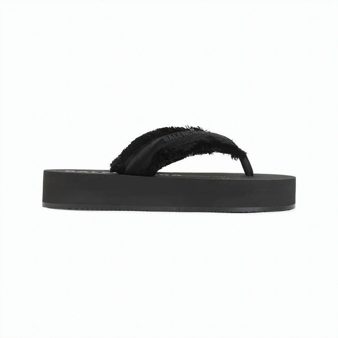 Black Thong-Style Frayed Edge Platform Sandals