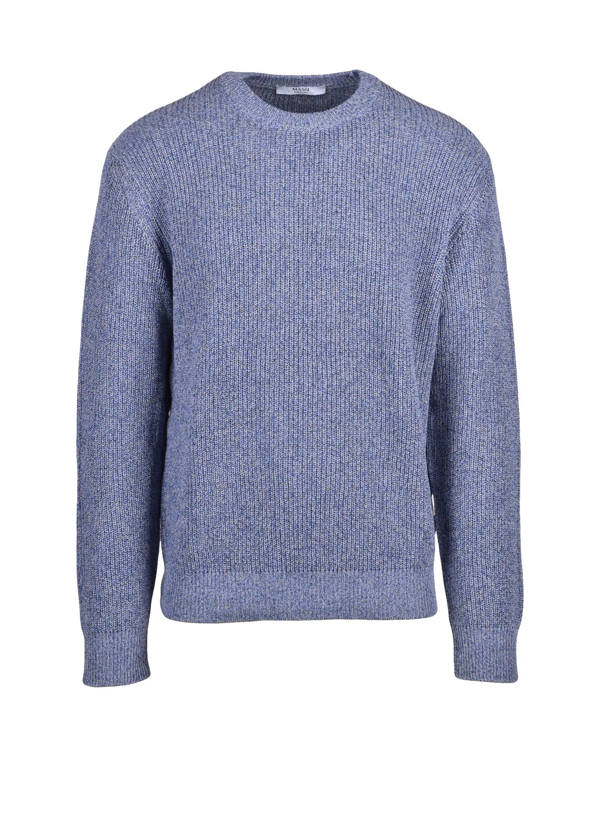 Blue Cotton Linen Men Crew Sweater