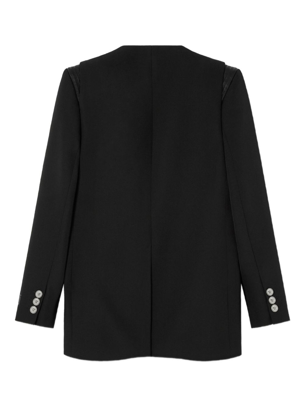 Single-Breasted Blazer With Quilted Leather Accents