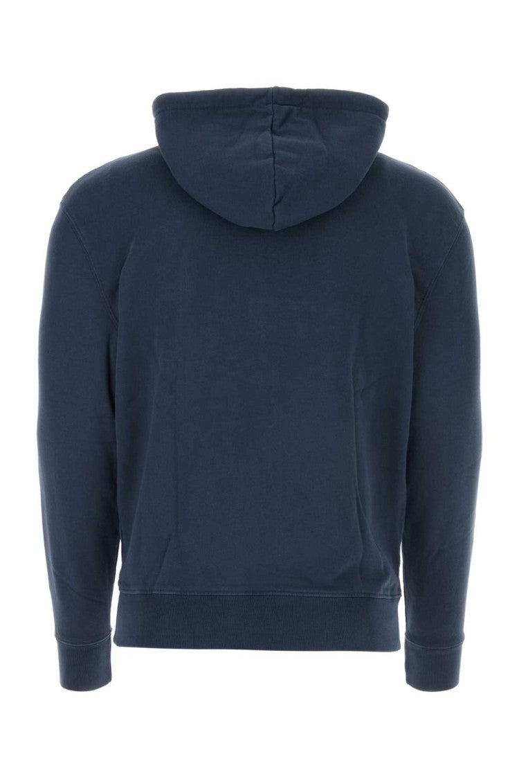 Deep Blue Cotton Hoodie With Embroidered Fox Logo