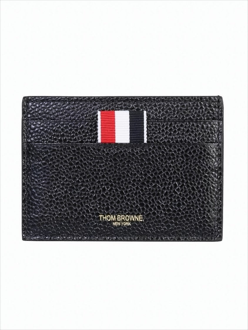Textured Cowhide Leather Card Wallet with Striped Accent
