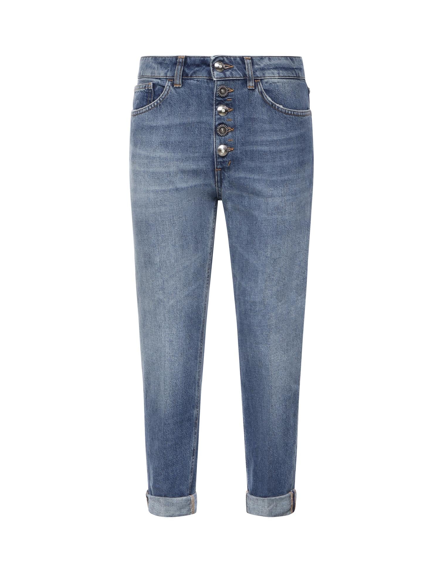Mid-Rise Jeans with Metallic Buttons and Rolled Cuffs