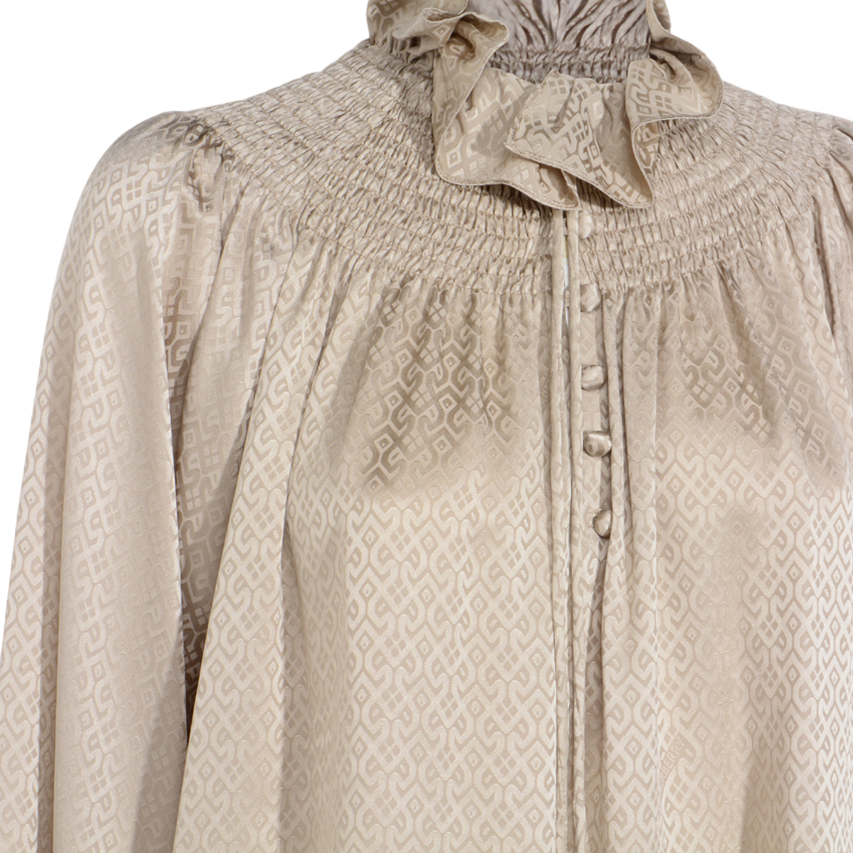 Ruffled Neckline Blouse with Puff Sleeves