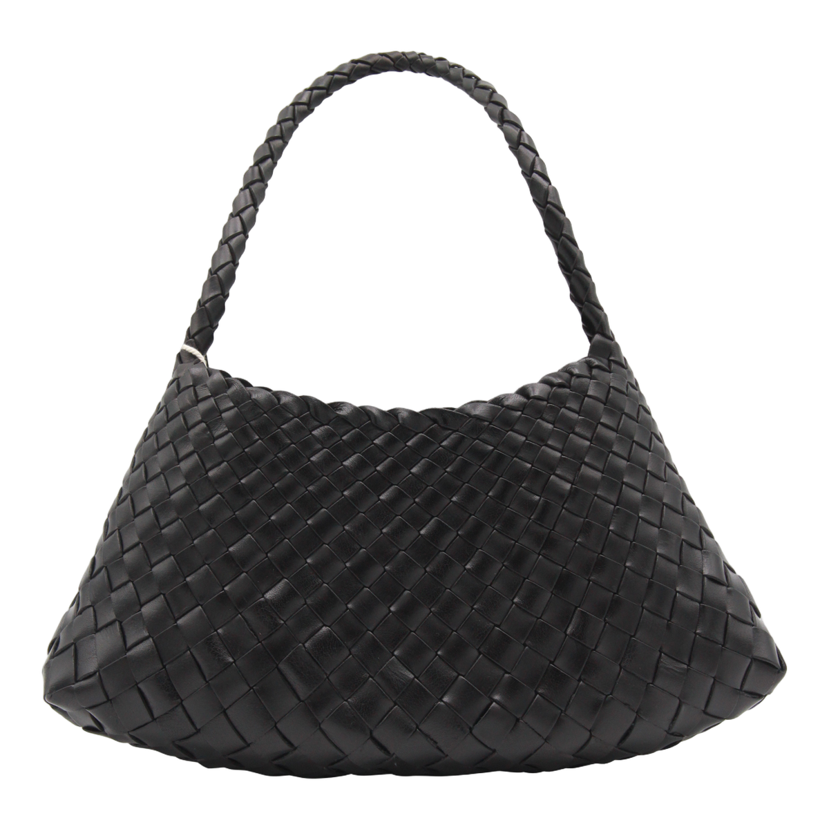 Woven Black Handbag with Scalloped Edges