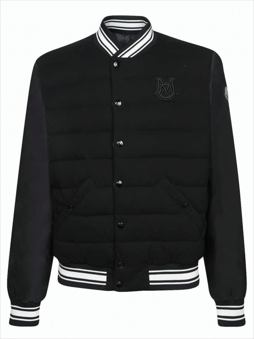 Black Polyamide Jacket with Quilted Padded Front and Logo Detail