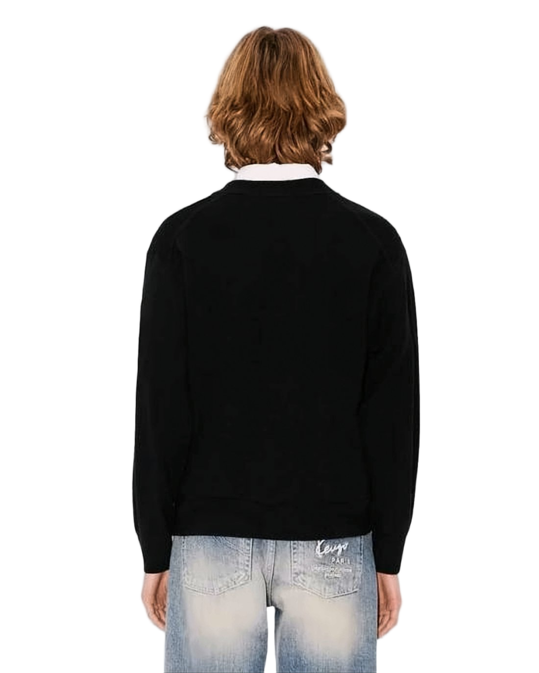 V-Neck Black Cardigan with Floral Emblem