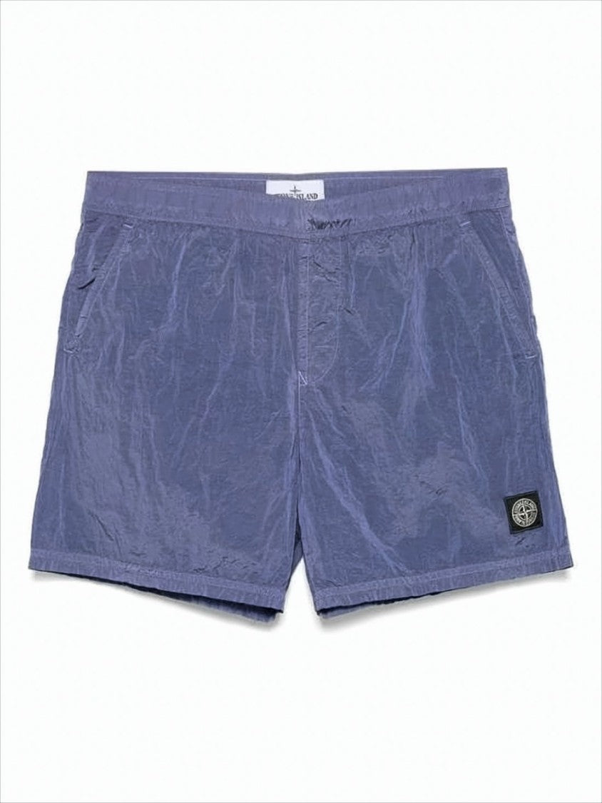 Lightweight Crinkled Texture Shorts with Logo Patch Detail