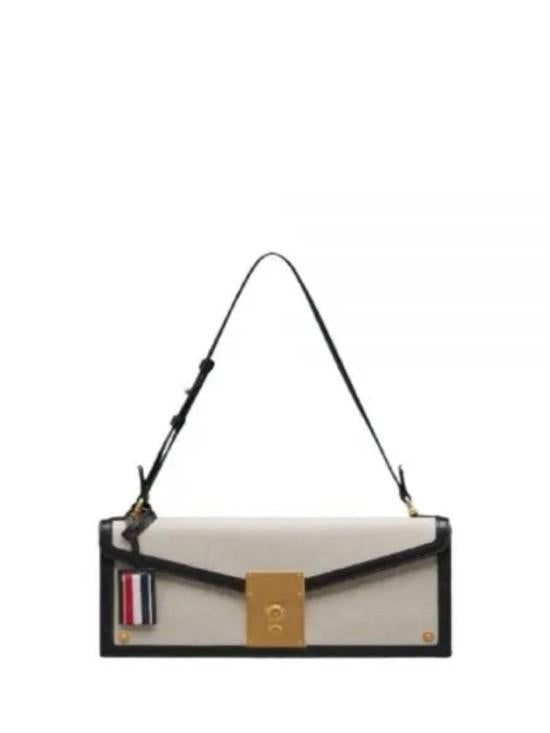 Structured Cotton and Calfskin Shoulder Bag with Gold-tone Clasp