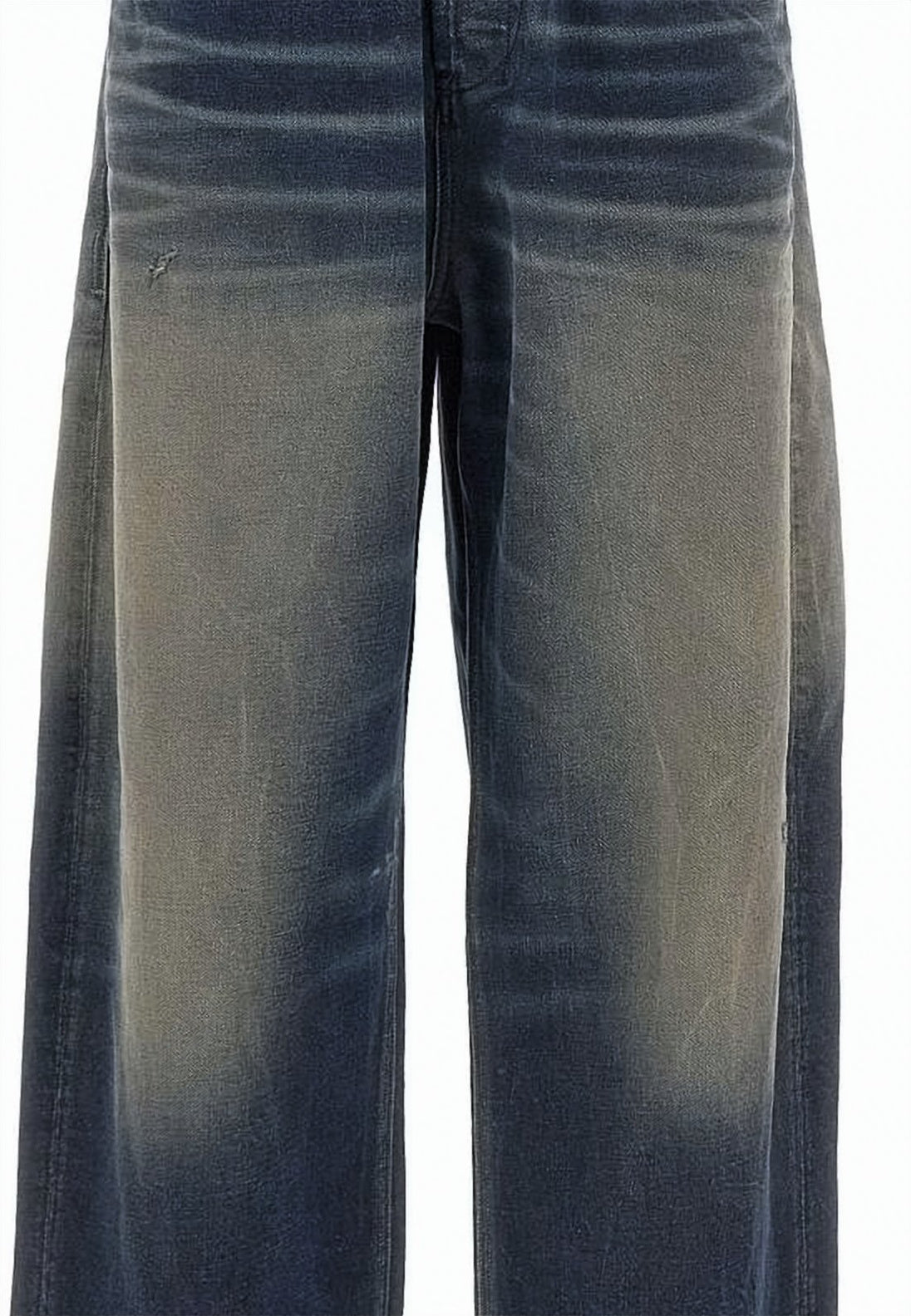 Blue Wide-Leg Cotton Hemp Denim Pants