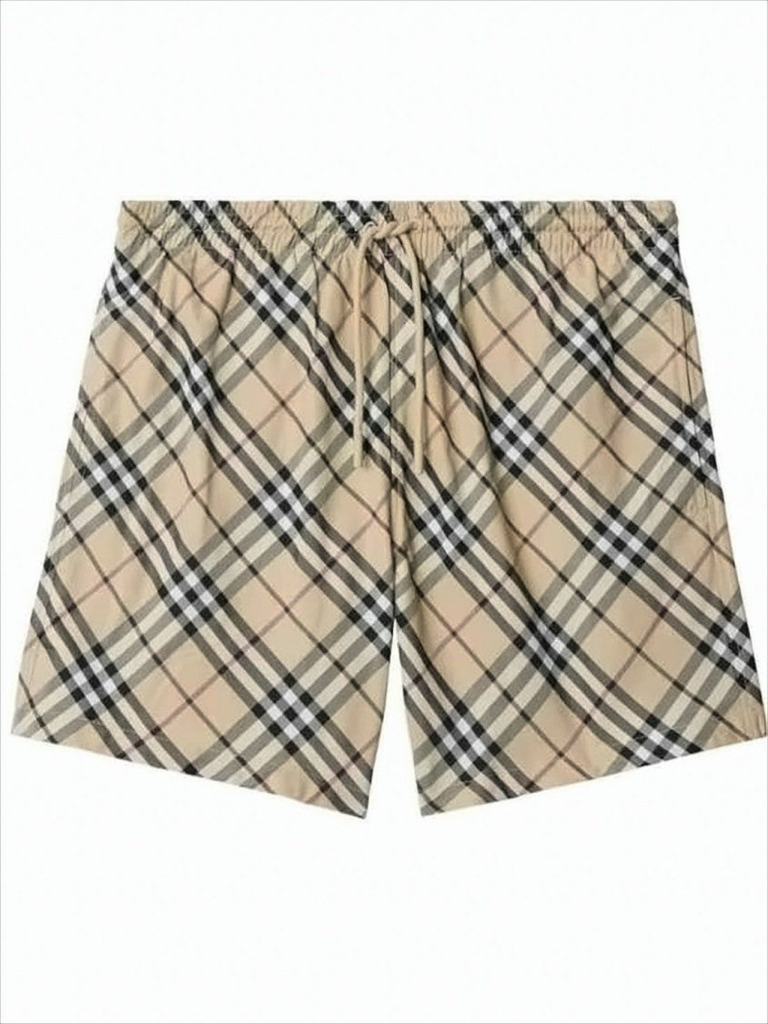 Beige Check Swim Shorts