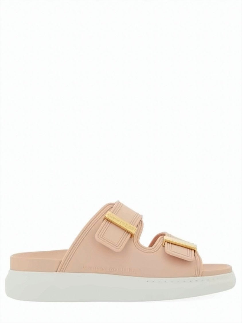 Matte Rubber Slip-On Mules with Adjustable Gold-Tone Buckles