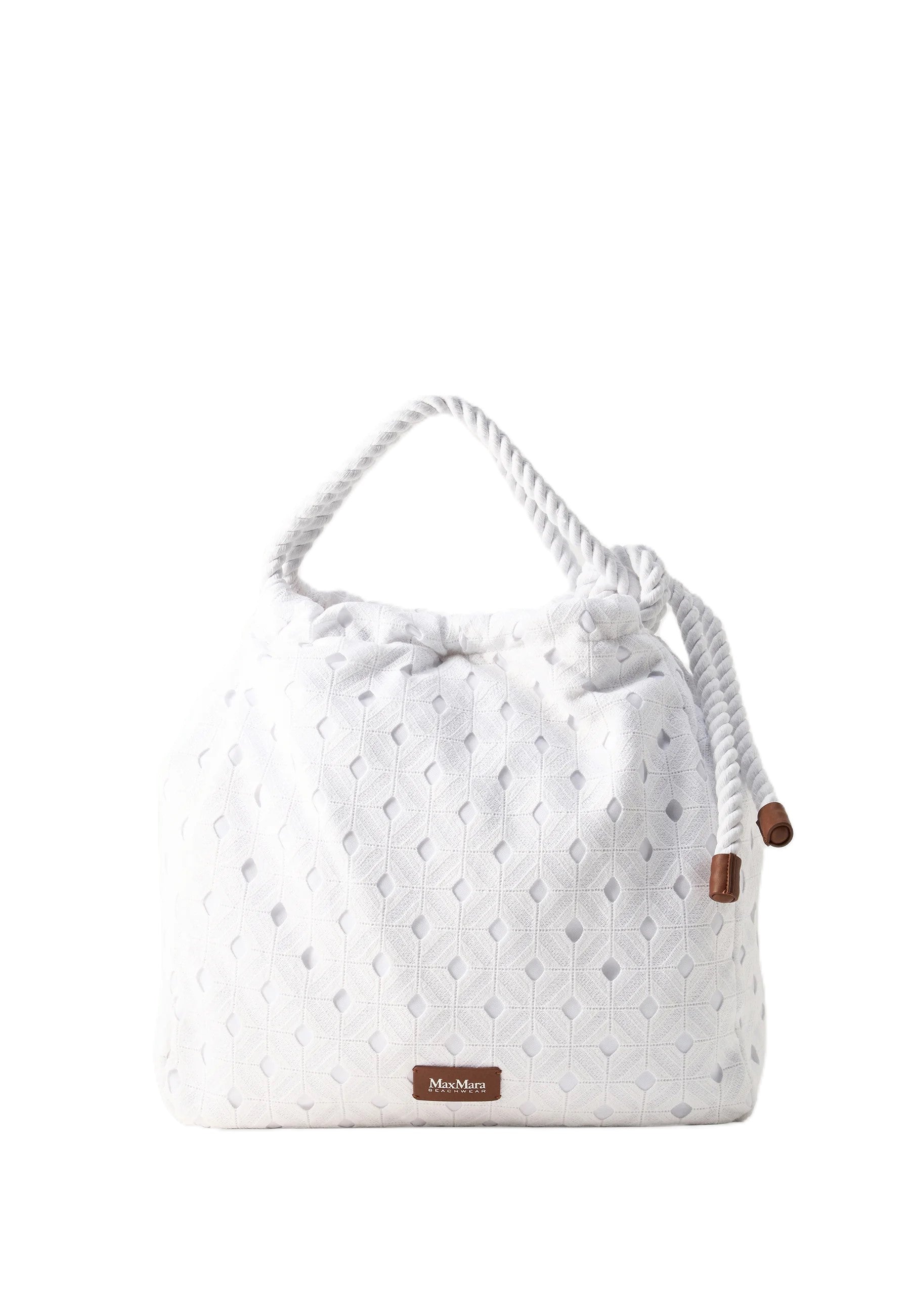 White Geometric Tote Bag with Twisted Rope Handles
