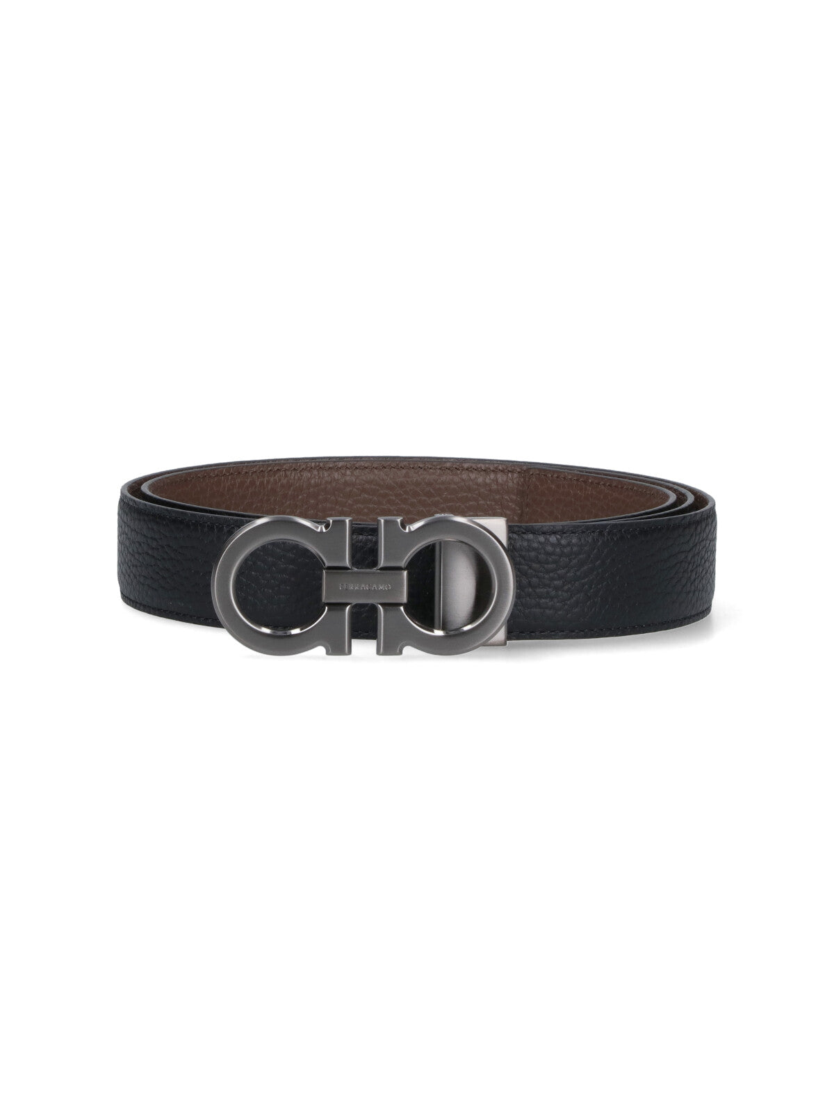Reversible "Gancini" Belt In Black Calfskin On One Side