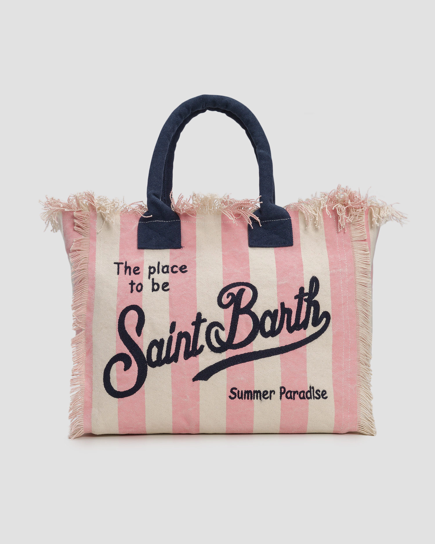 Vertical Stripe Tote Bag with Fringed Edges