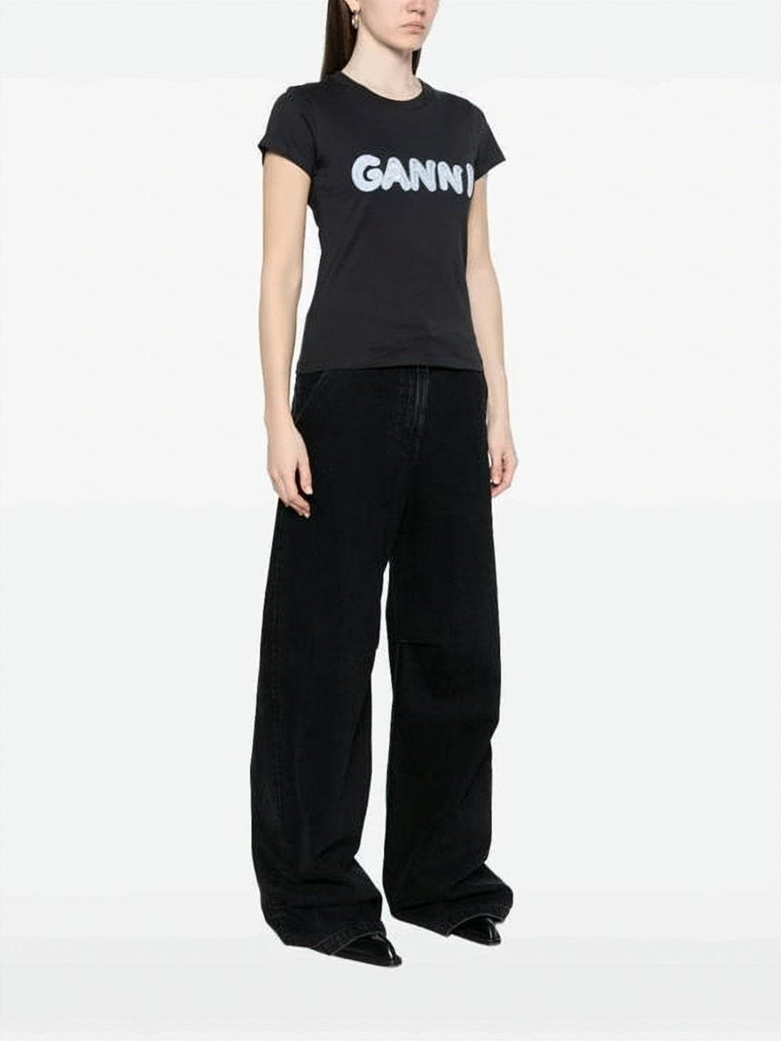 Fitted Black T-Shirt with Textured Logo Design