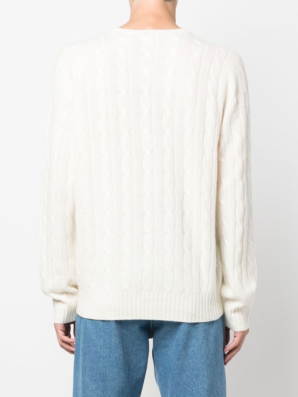 Cashmere Cable-Knit Crewneck Sweater With Ribbed Trims