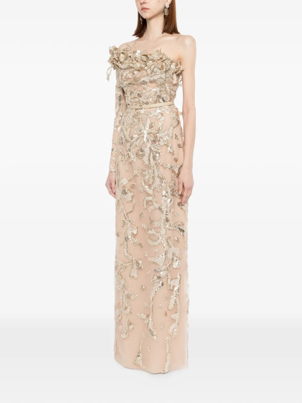 One-Shoulder Embroidered Tulle Dress