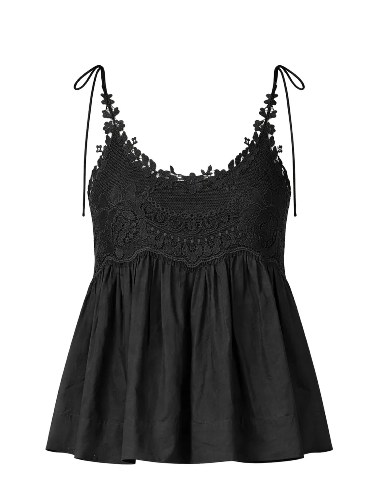 Sleeveless Black Top with Delicate Crochet Detailing