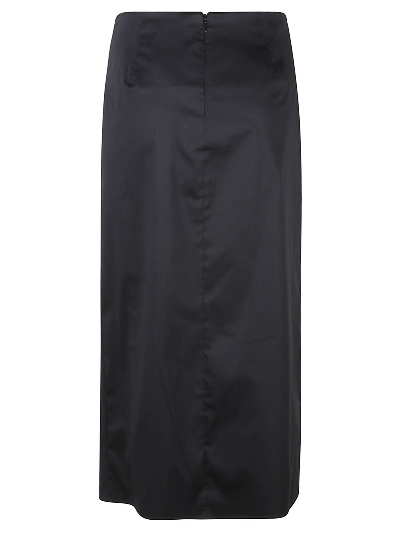 Gathered Detail Black Skirt with Concealed Zipper