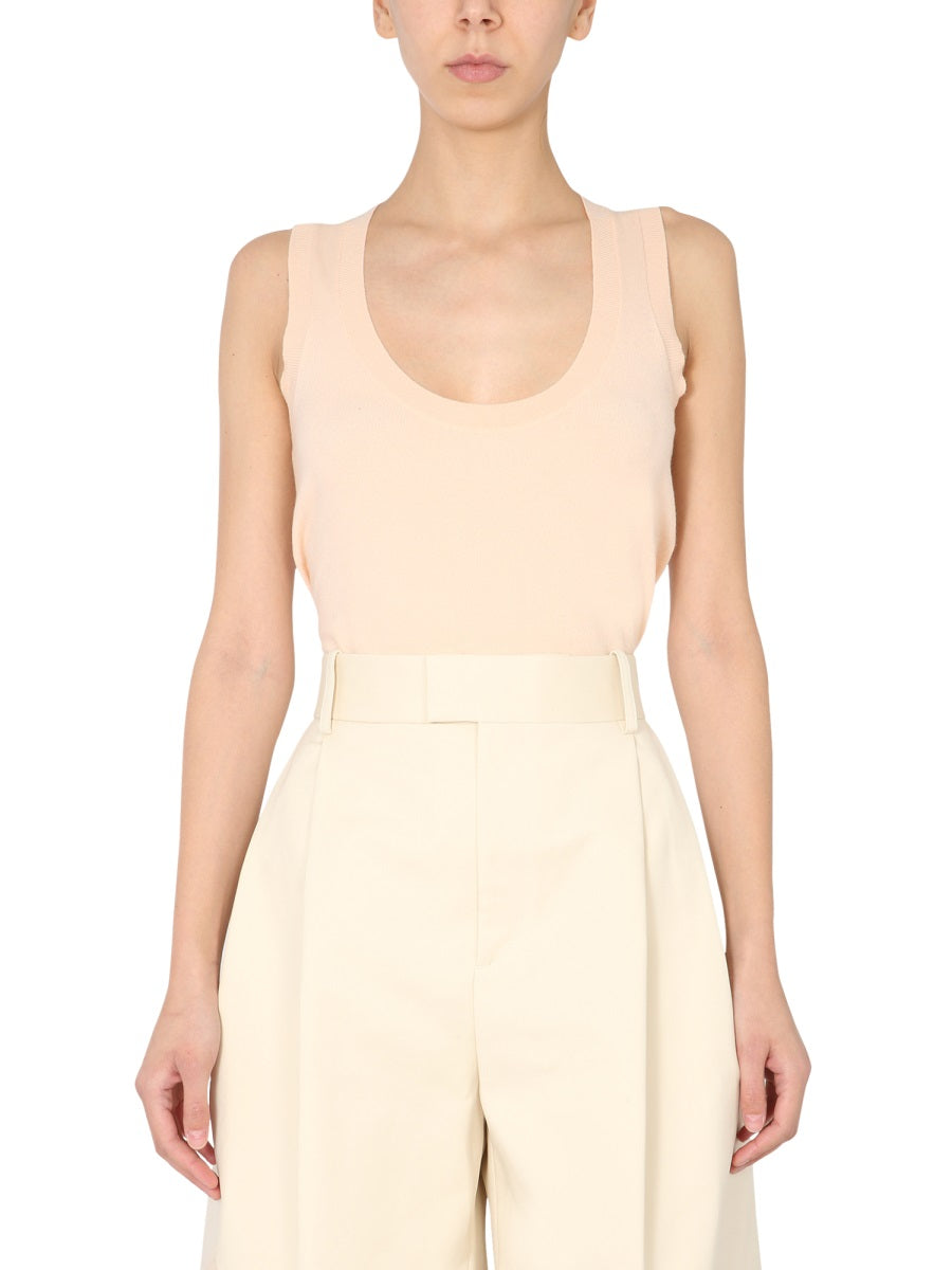 Sleeveless Cashmere Blend Sweater with Round Neckline