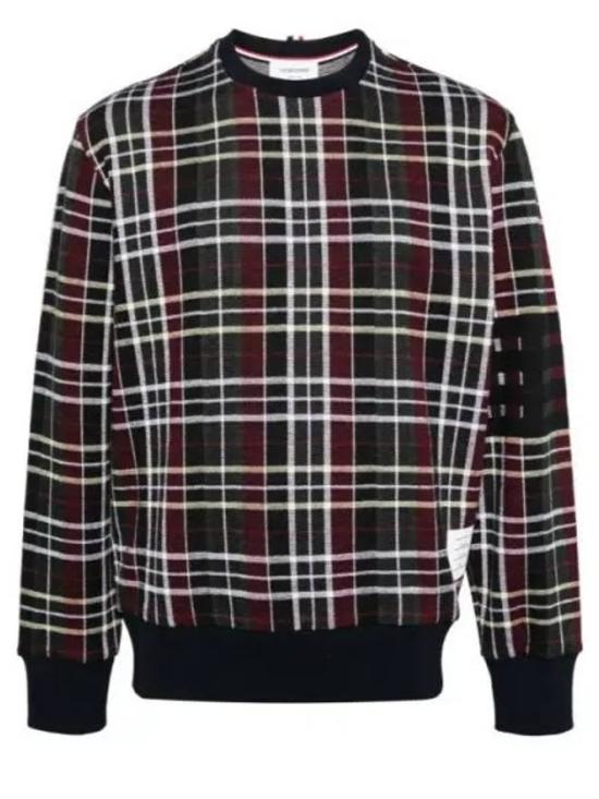 Plaid Pattern Knit Sweater with Distinctive Patch Detail