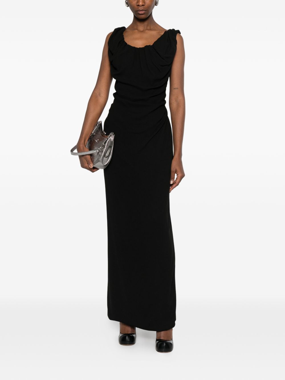 Black Draped Sleeveless Square Neck Dress