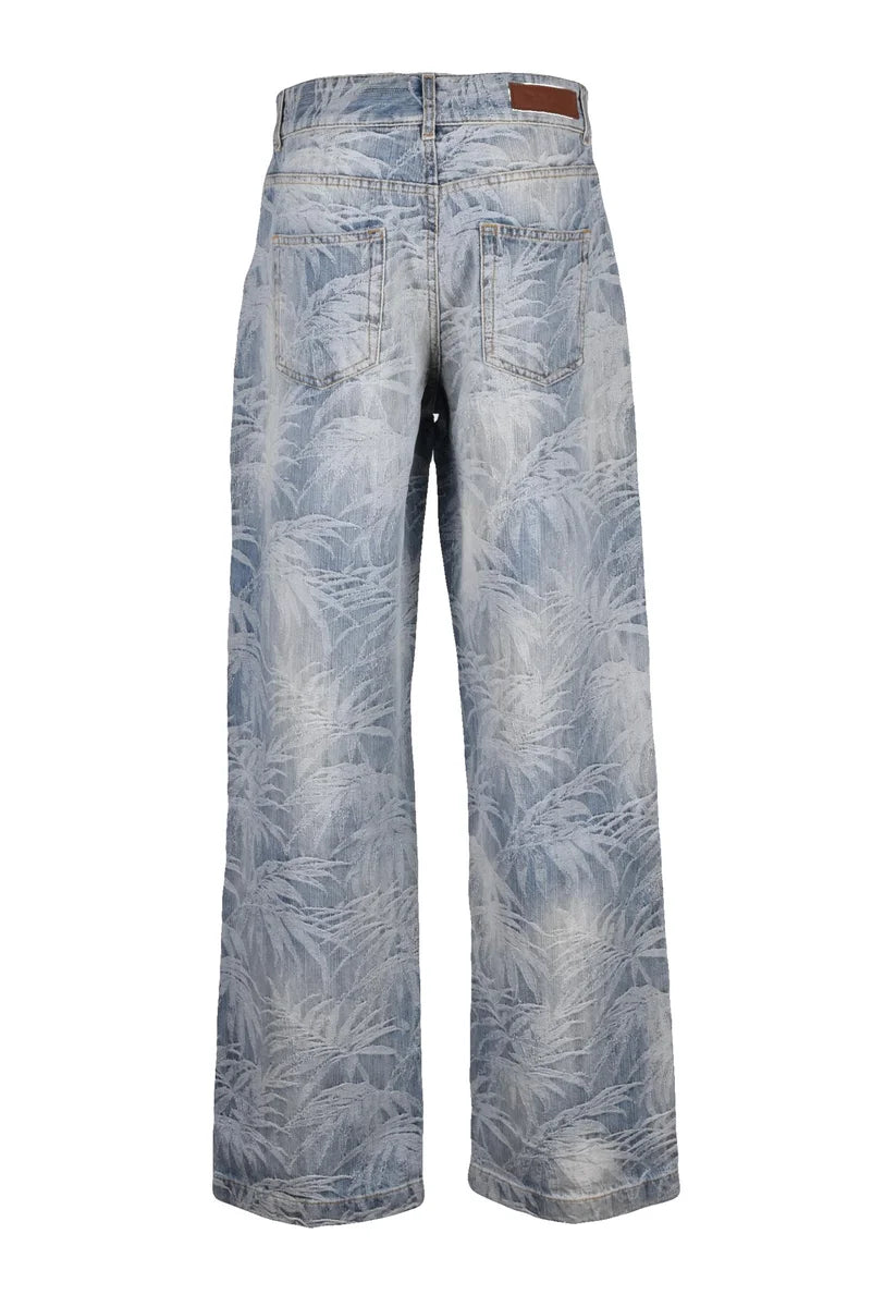 Loose Jacquard Jeans - Light Blue