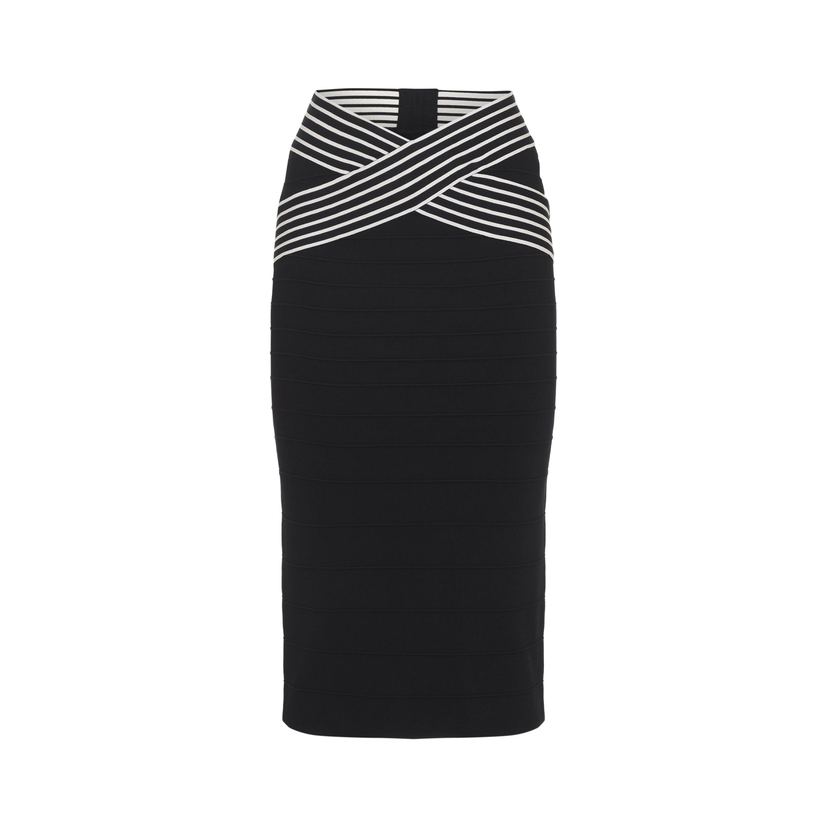 Fitted Midi Skirt With Contrasting Striped Waistband