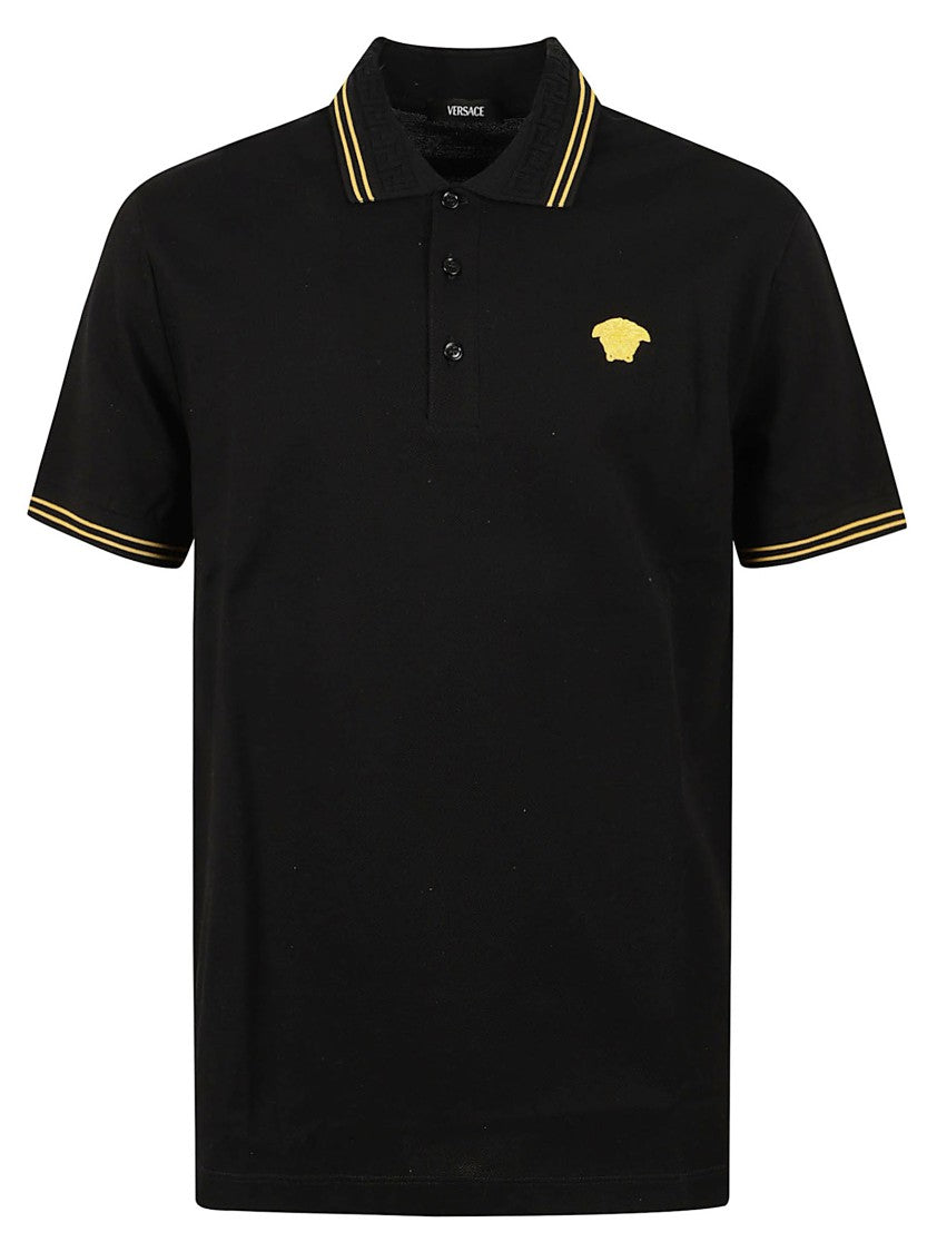 Medusa Polo Shirt In Black Cotton Piqué