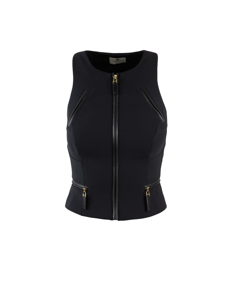 Black Double Crêpe Top With Zip Details