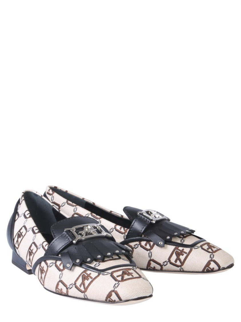 Logo-Patterned Moccasins With Fringed Strap