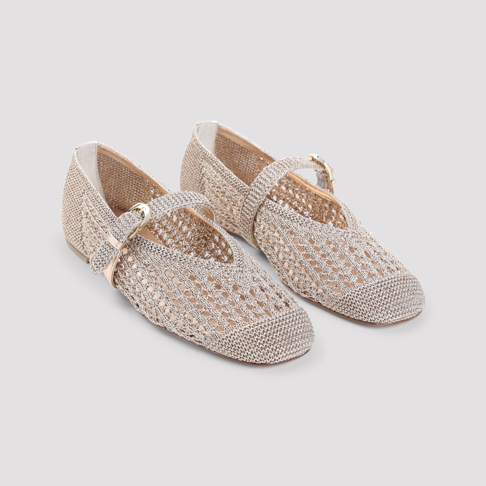 Metallic Mesh Ballerinas with Woven Texture