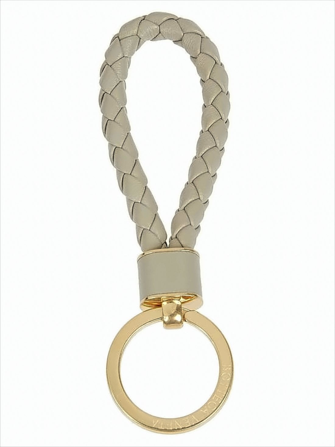 Braided Lambskin Leather Keyring with Gold-Tone Ring