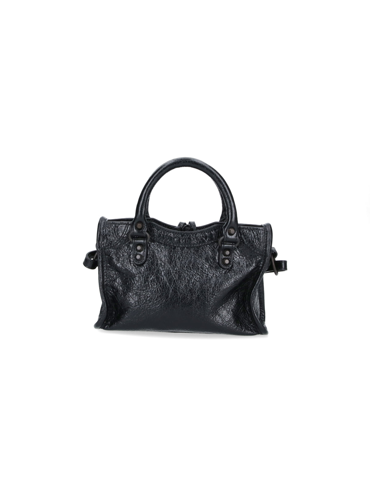 Compact Handbag with Textured Leather Surface and Braided Handles
