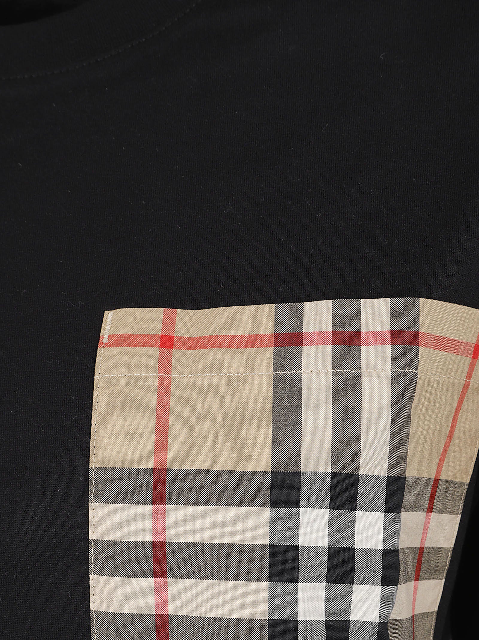 Short-Sleeved T-Shirt with Plaid Pocket Detail