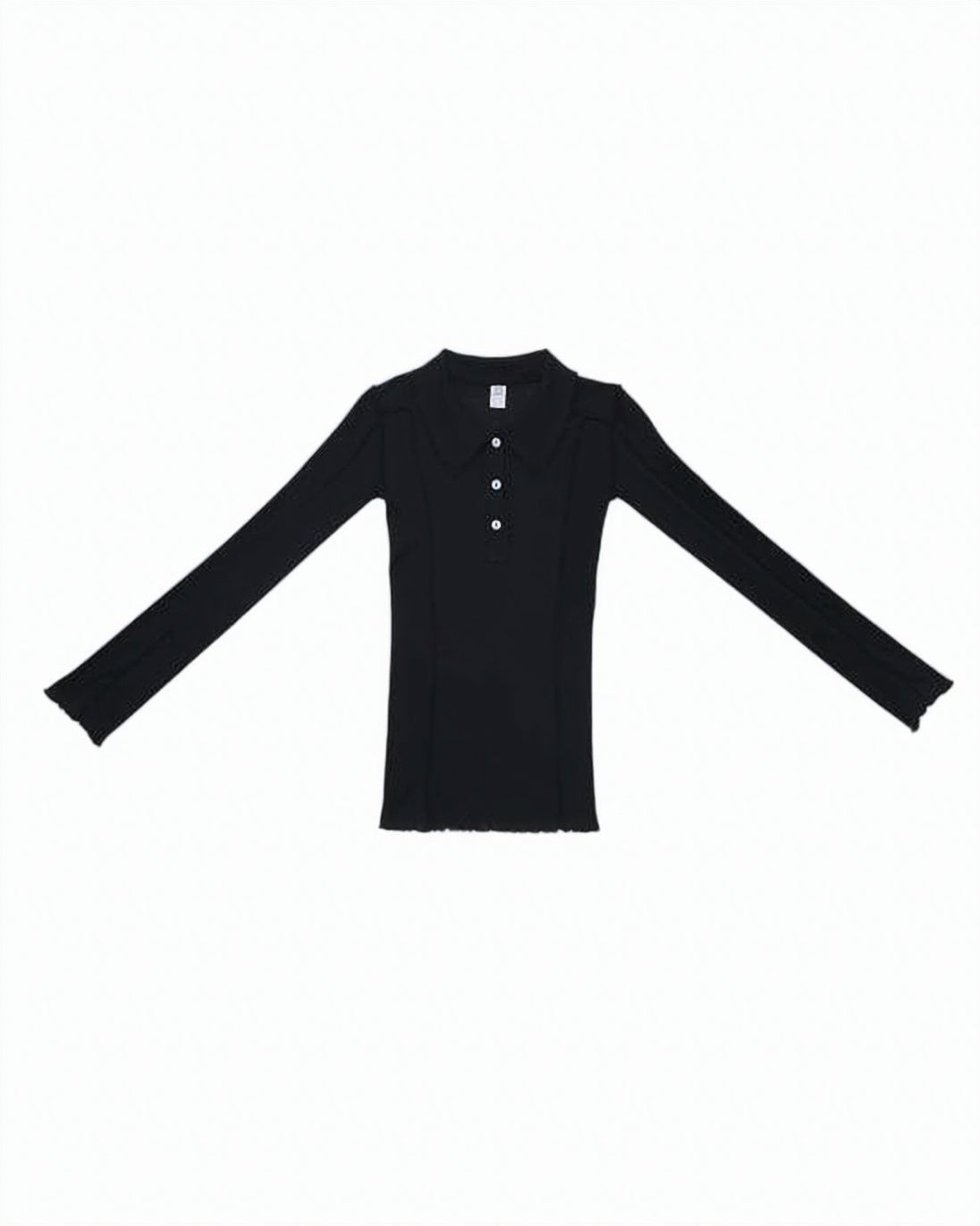 White Fitted Long-Sleeve Ribbed Button Top