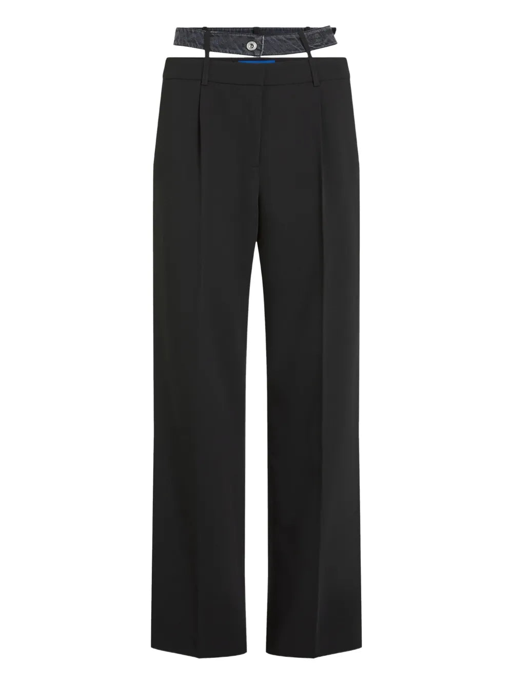 Wide-Leg High-Waisted Tailored Pants with Denim-Inspired Belt