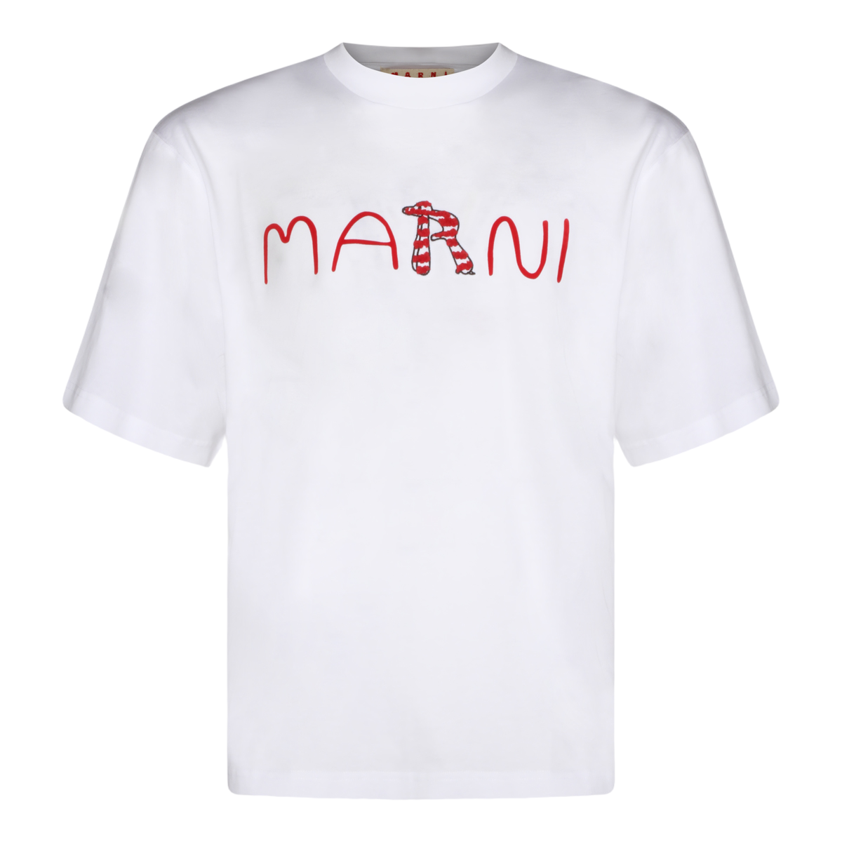 Short-Sleeve Graphic White T-Shirt with Textured Detail