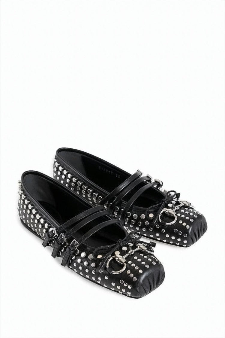 Studded Black Leather Flats
