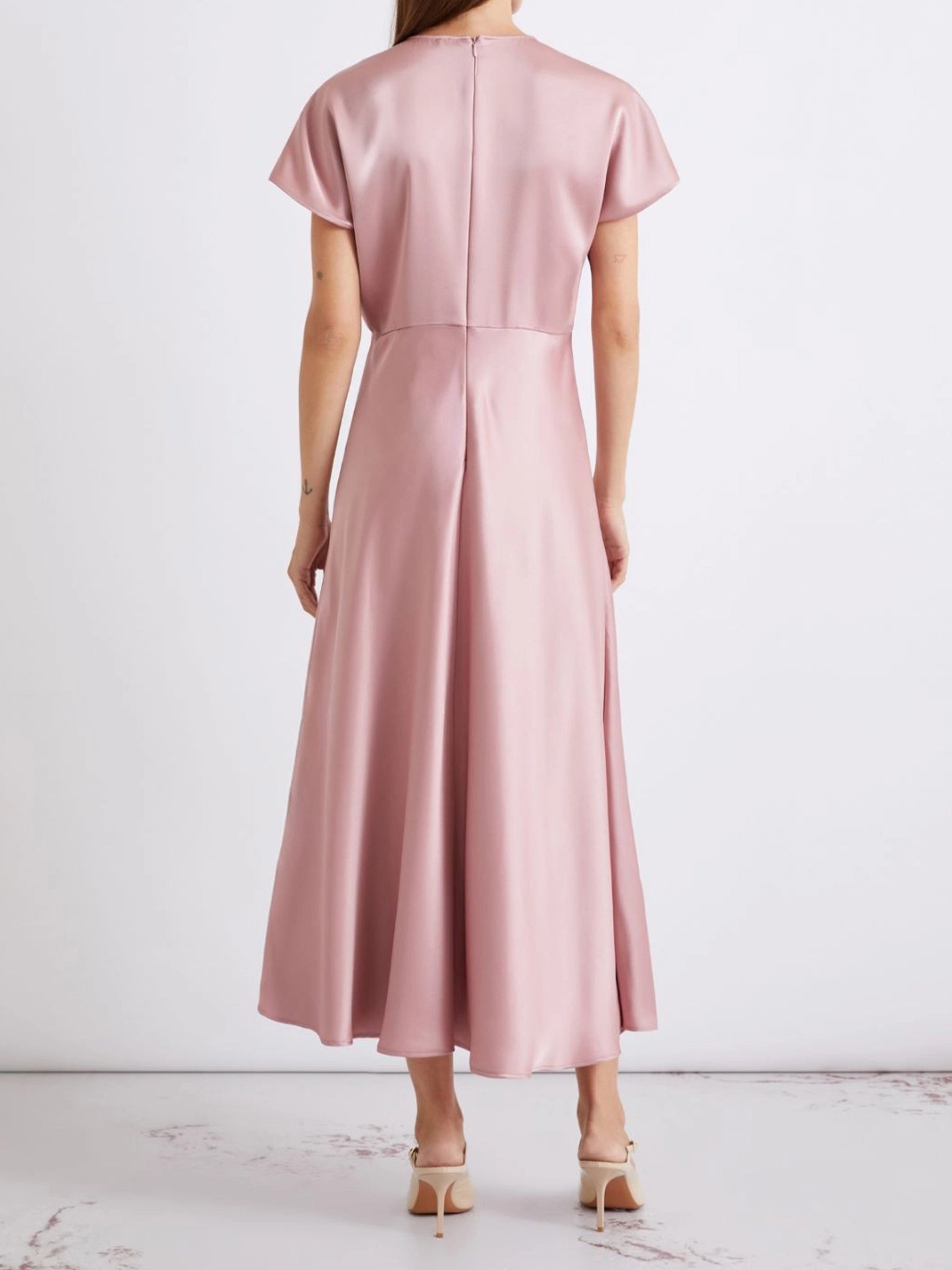 Midi Dress with V-Neckline and Flutter Sleeves