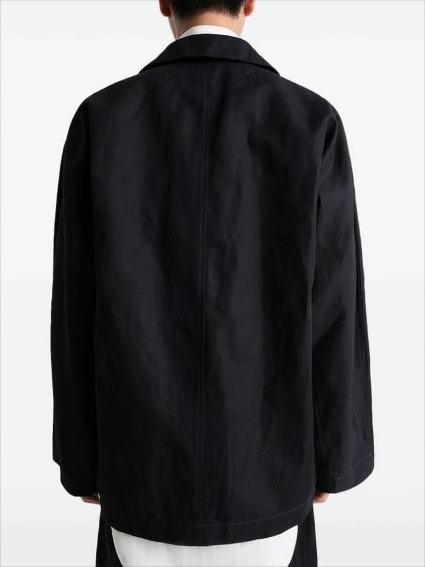 Boxy Black Cotton-Linen Jacket