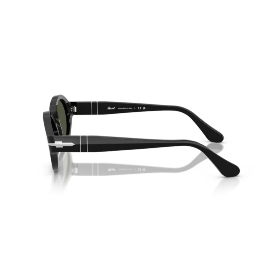 0po3378s Rounded Black Acetate Sunglasses with Dark Green Lenses