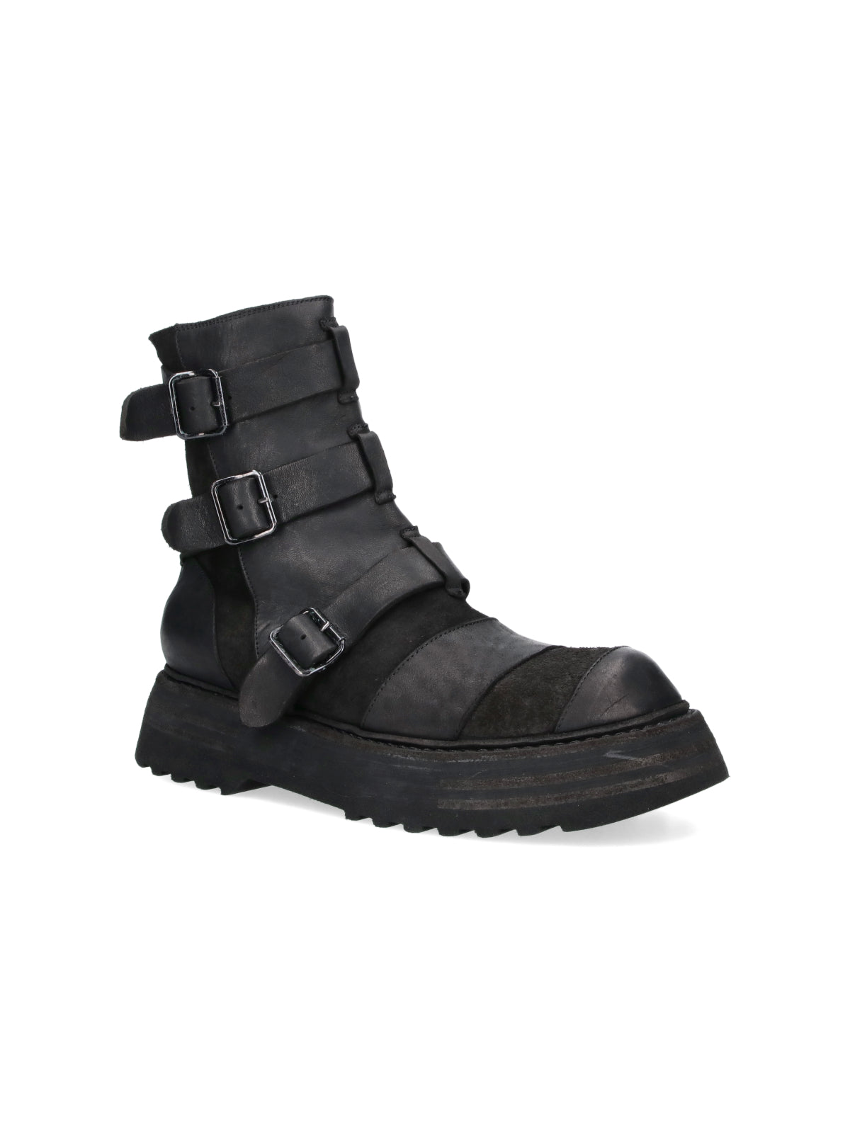 Black Rugged Buckle Strap Boots