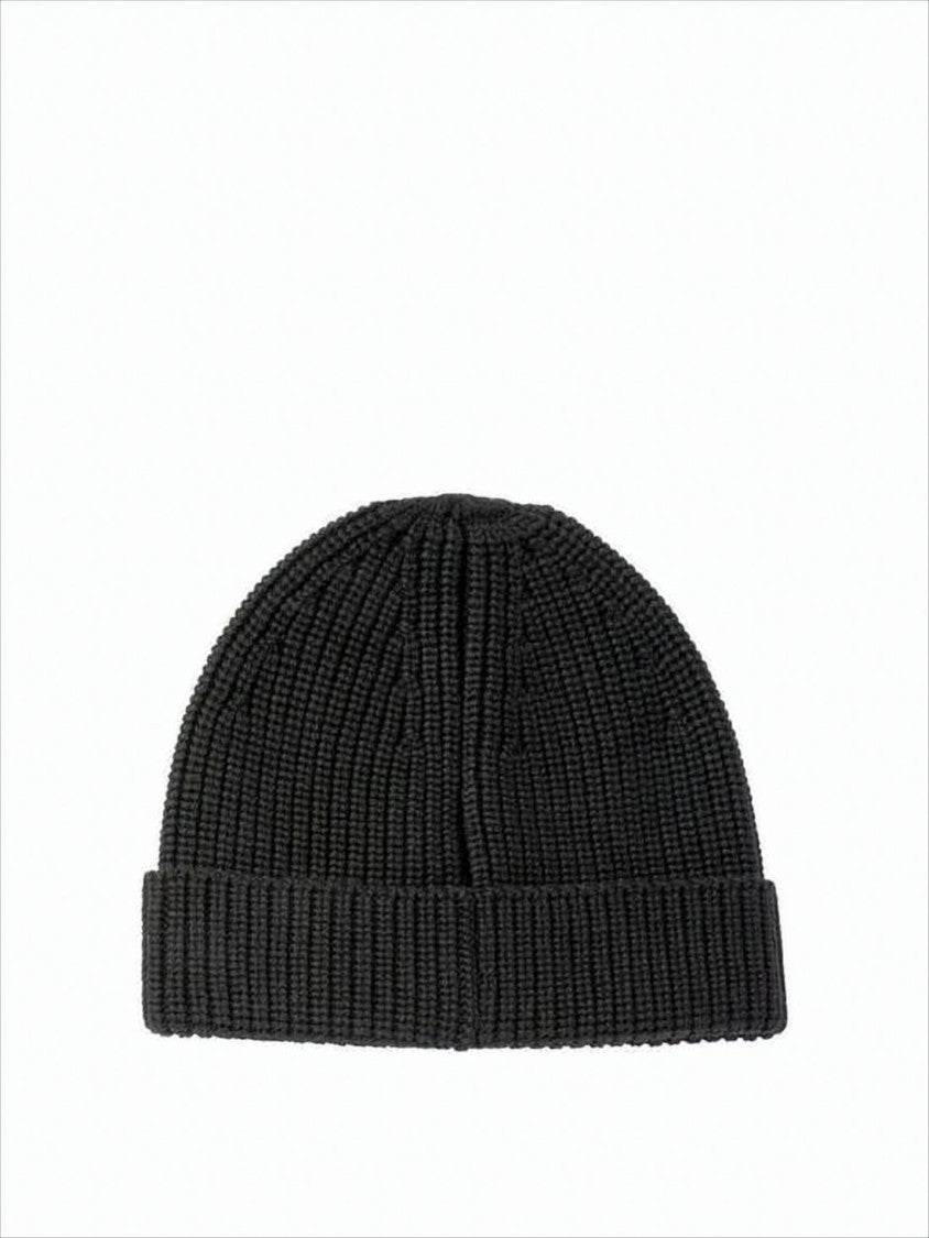 Ribbed Wool Beanie with Embossed Logo Detail