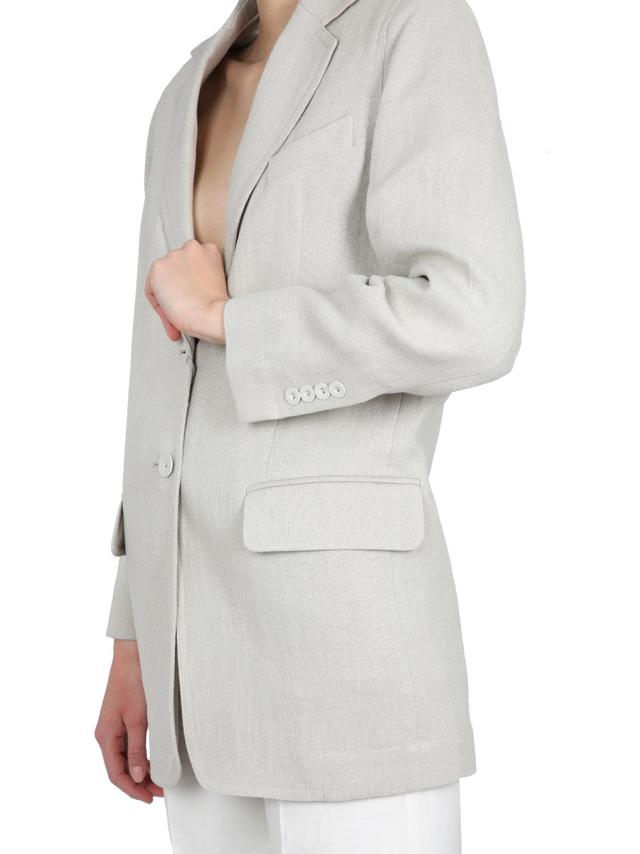 Textured Flax Linen Jacket with Front Button Closure