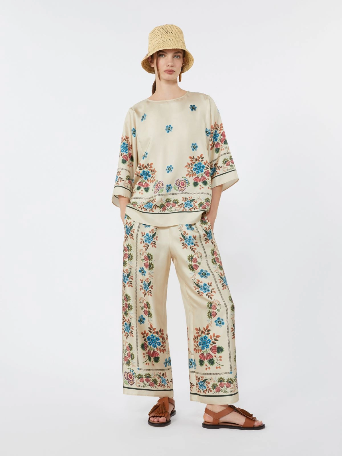 Wide-Leg Floral Print Pants with Elastic Waistband
