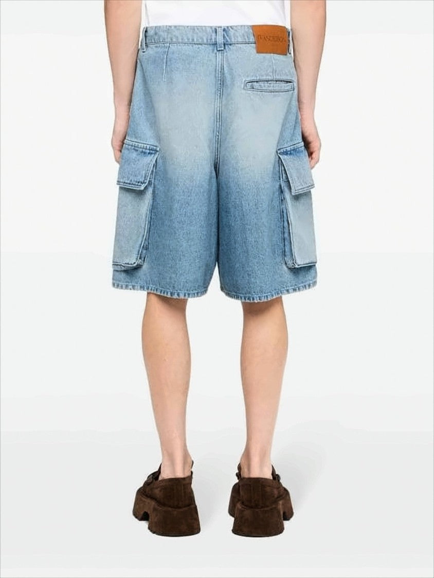 Relaxed Fit Light Blue Denim Cargo Shorts