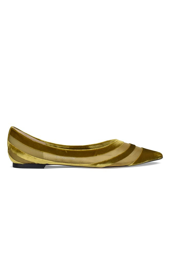 Lime-Green Velvet And Fishnet Ballerinas