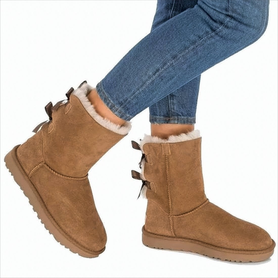 Mid-Calf Brown Lambskin Leather Boots with Shearling Lining