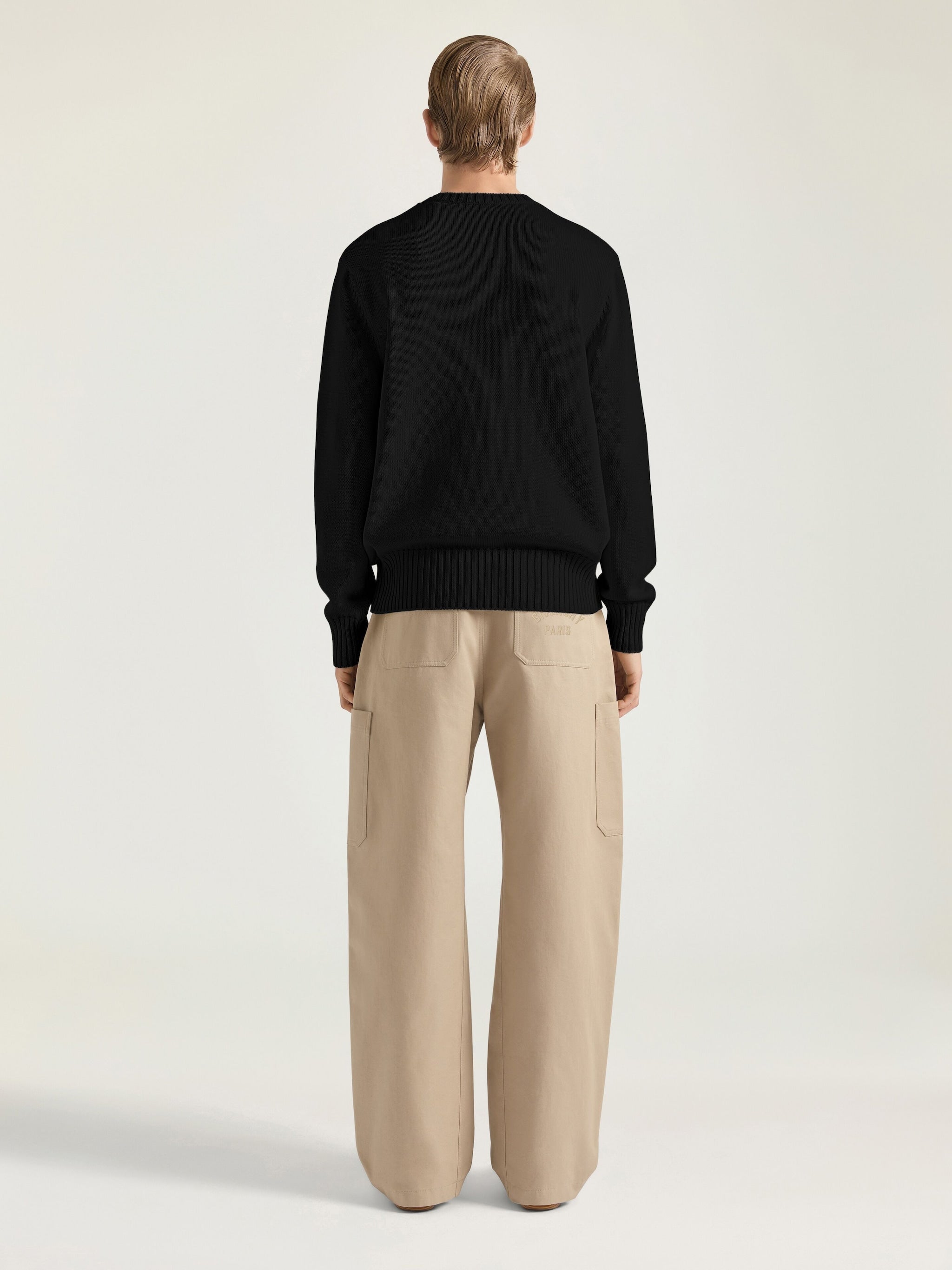 Black Embossed Detail Crew Neck Sweater